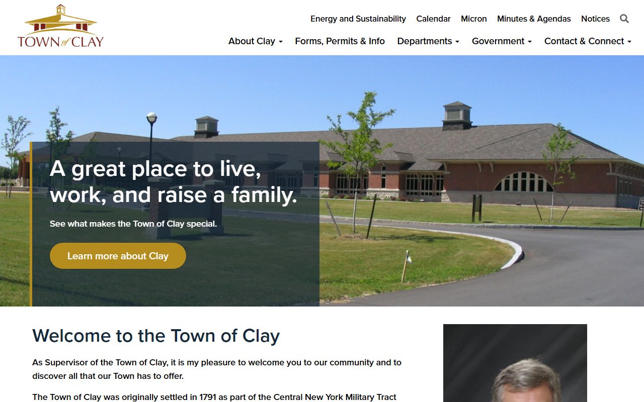 Town of Clay official website showing clerk services and death records information