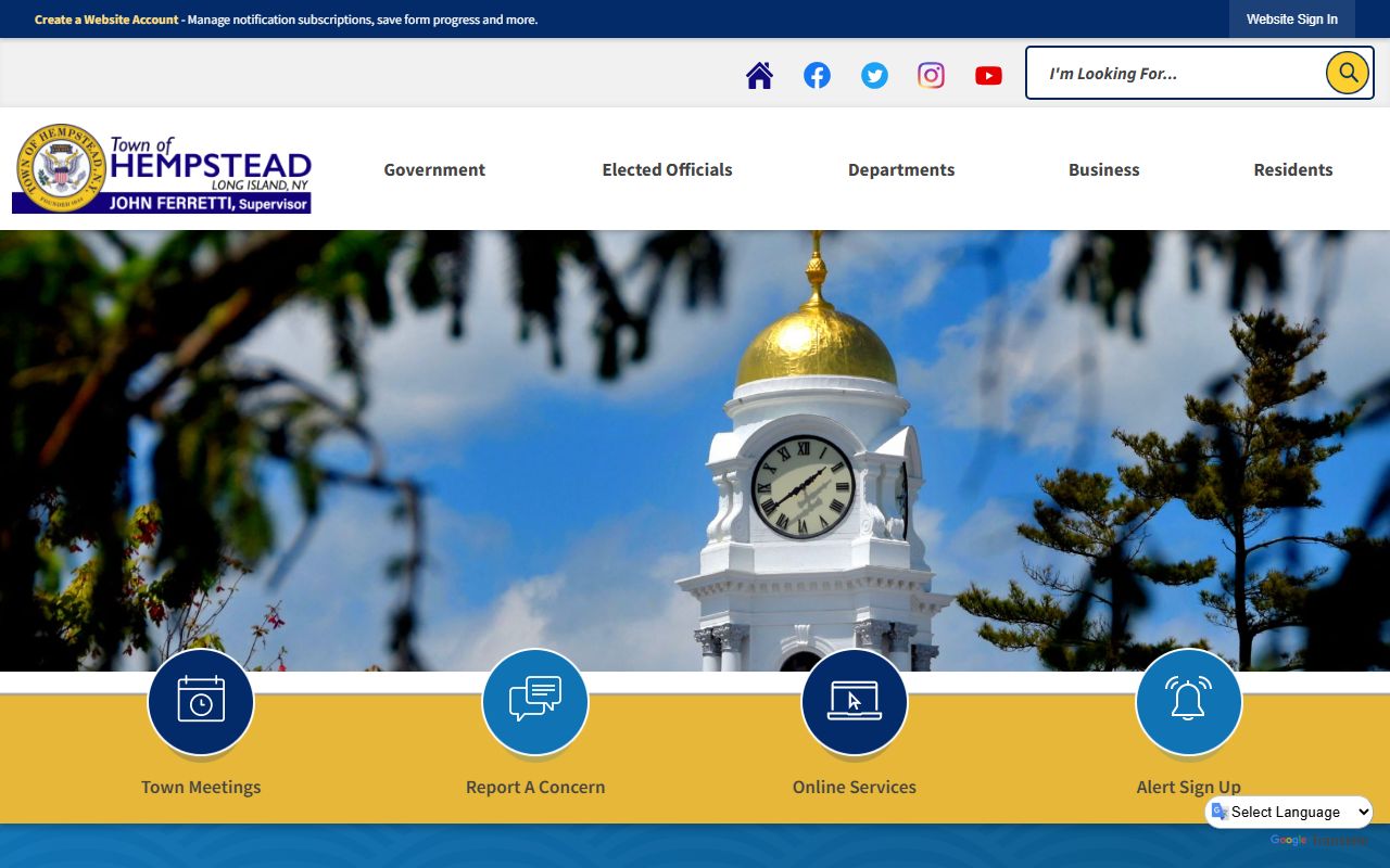 Town of Hempstead official website showing clerk services