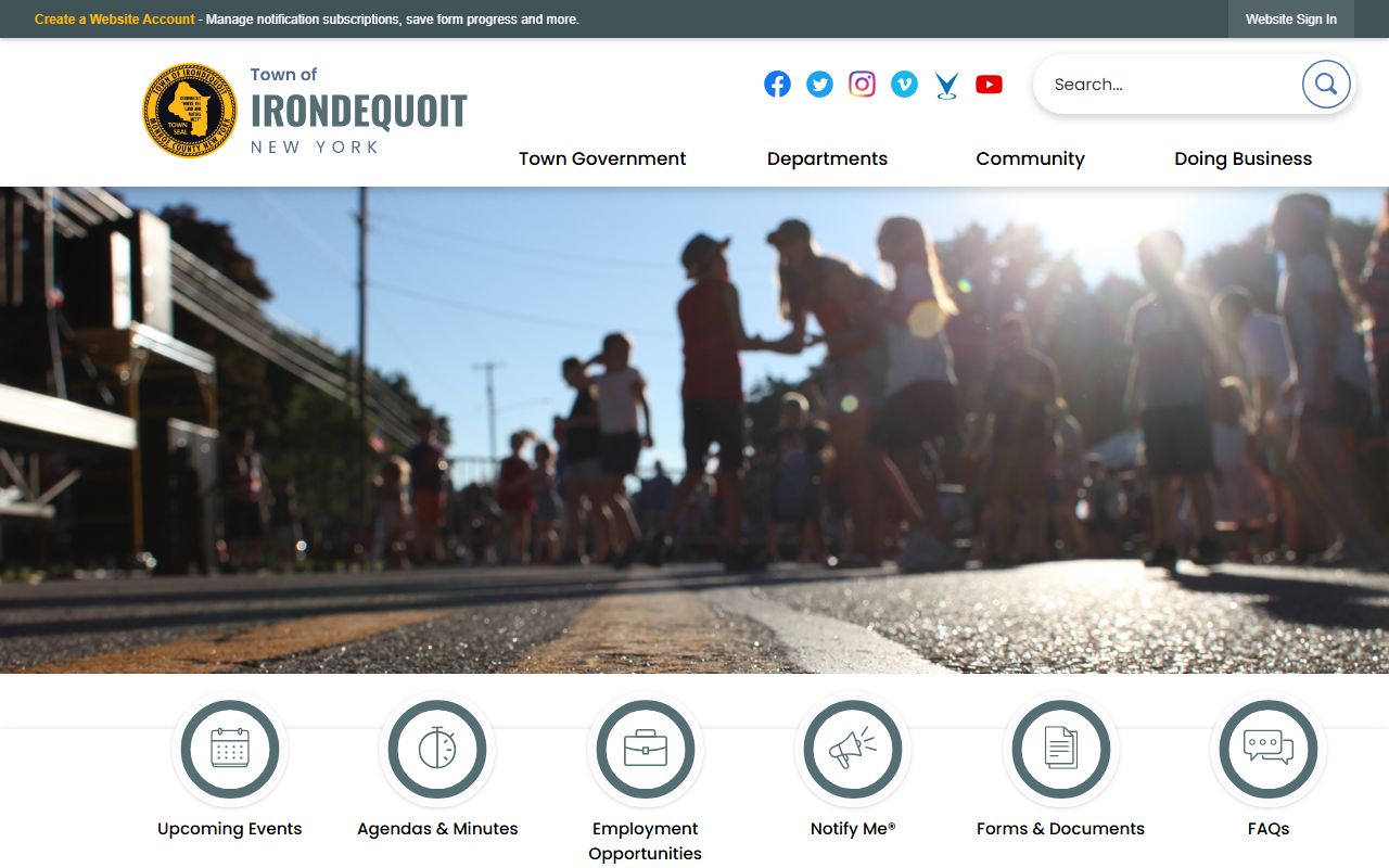 Town of Irondequoit official website showing clerk services and death records information