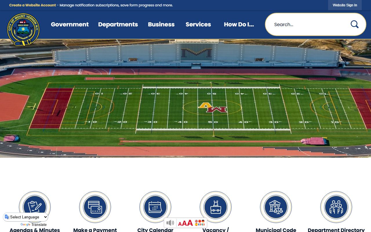 City of Mount Vernon website showing death records and vital records services