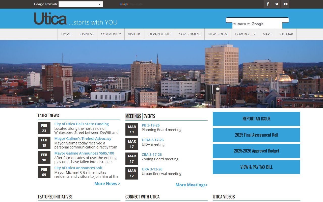 City of Utica official website with death records and vital records department information