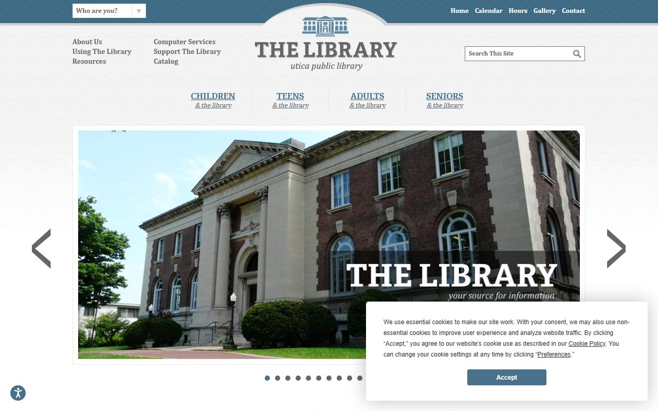 Utica Public Library website showing genealogy resources for Utica death records research