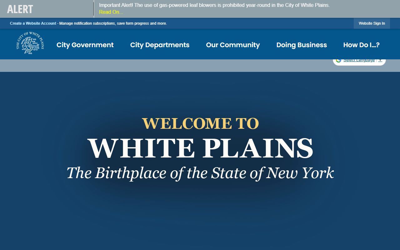 City of White Plains official website for death records and government services