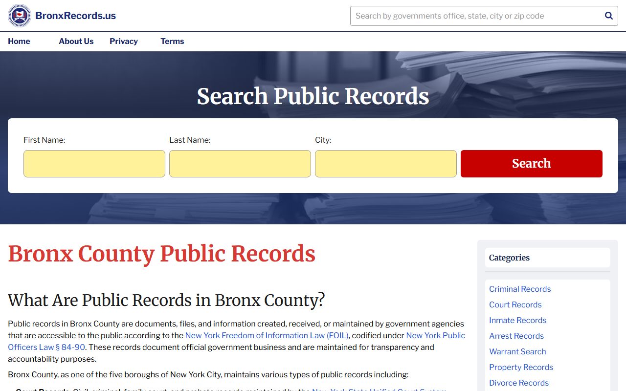 Bronx County death records public records information page