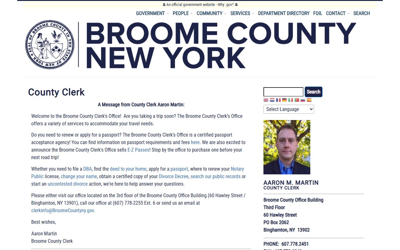 Broome County death records county clerk official website