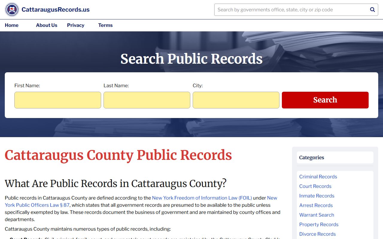 Cattaraugus County death records public records information page