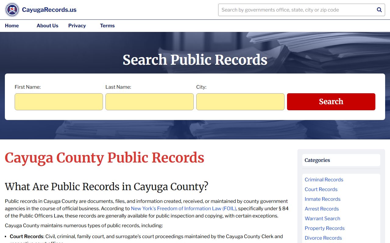 Cayuga County death records public records fees and access information