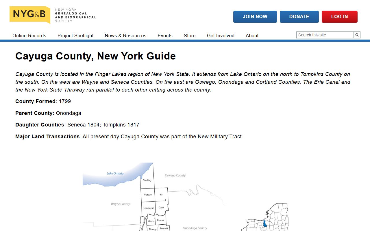 Cayuga County death records NYG&B county guide page