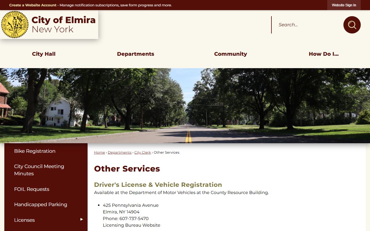 Chemung County death records City of Elmira services page
