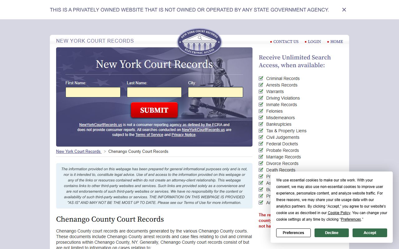 Chenango County death records court records and access restriction information