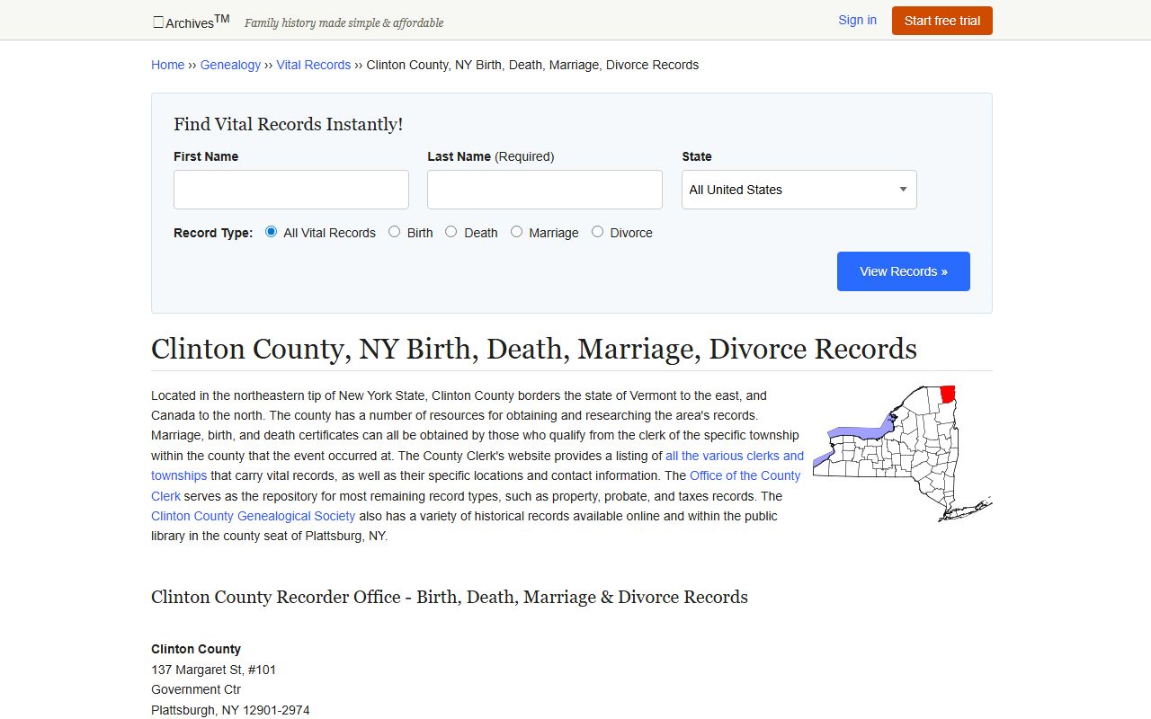 Clinton County death records Archives.com genealogy and vital records information
