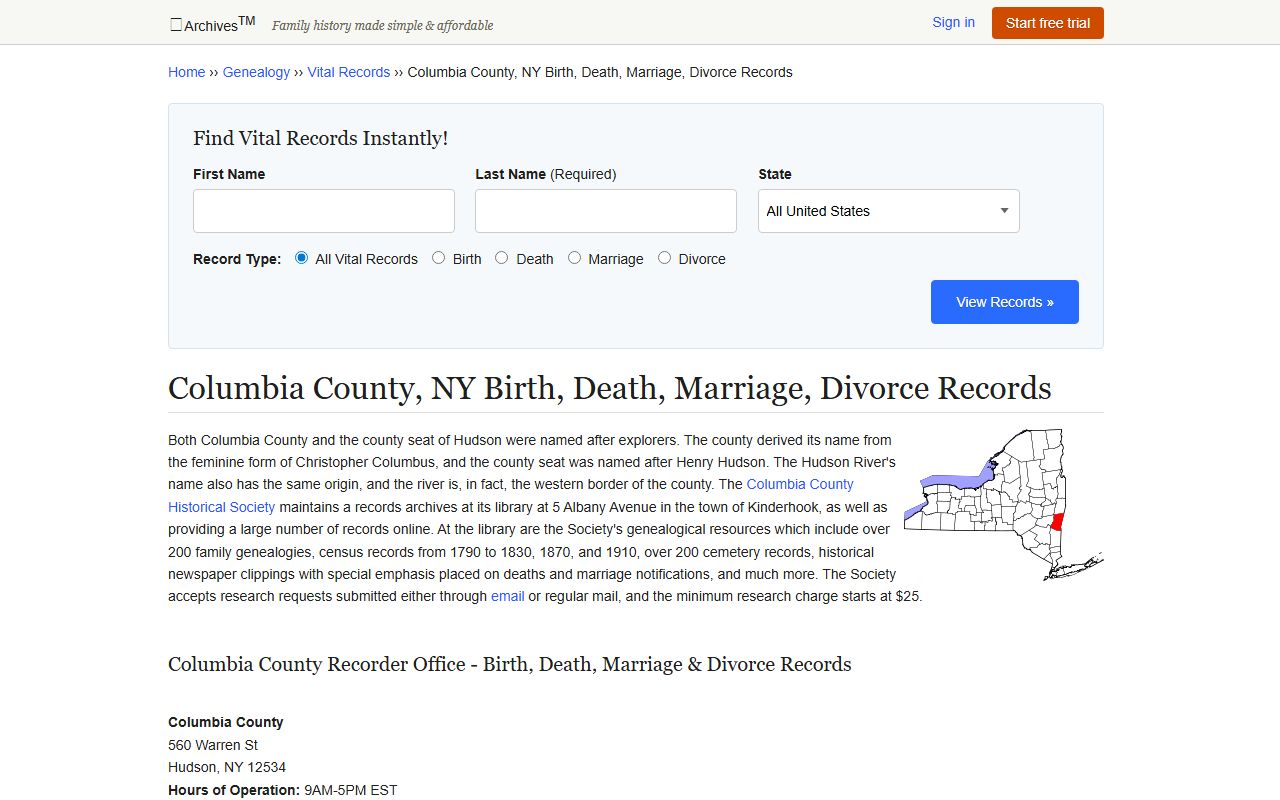 Columbia County death records clerk information and contact details