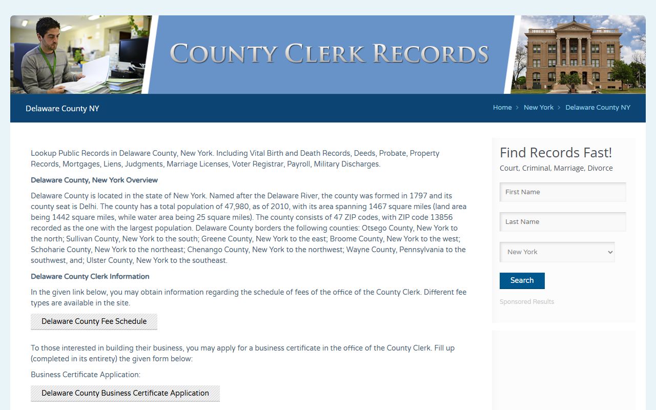 Delaware County death records clerk office page
