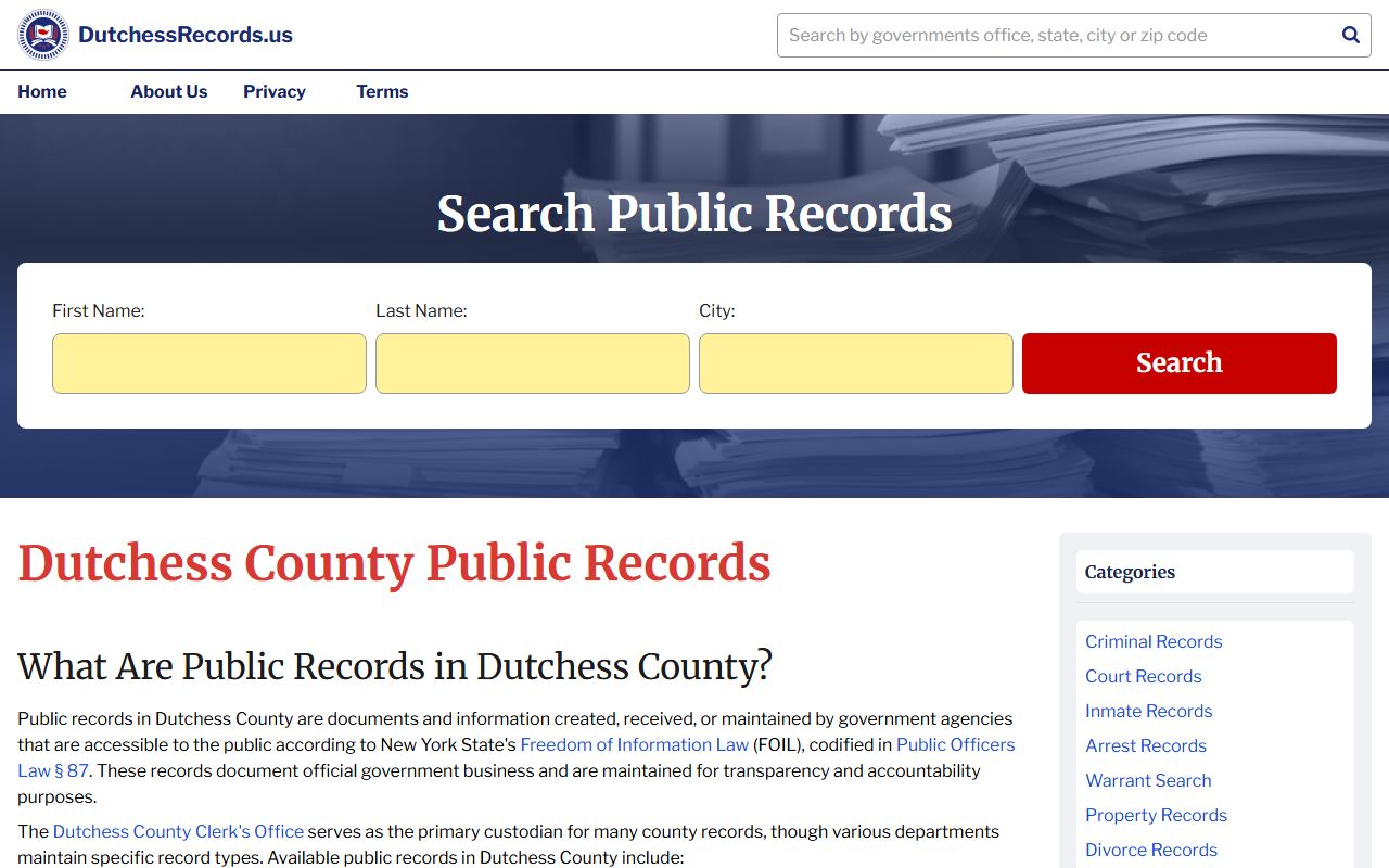 Dutchess County death records public records portal