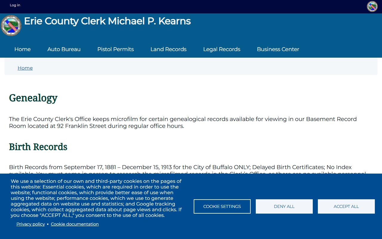 Erie County death records clerk genealogy page