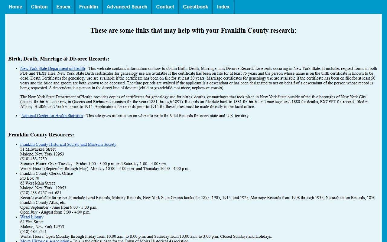 Franklin County death records genealogy links and resources