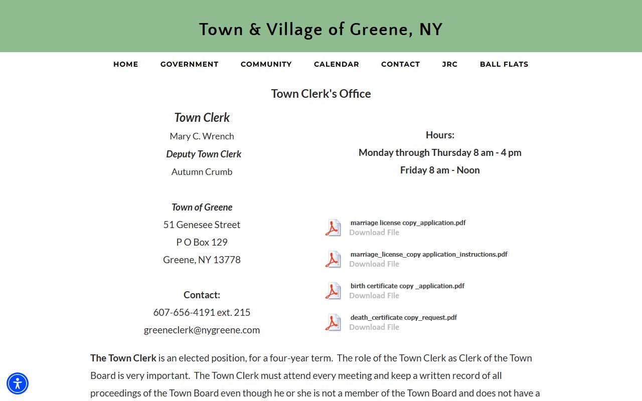 Greene County death records town clerk vital statistics page