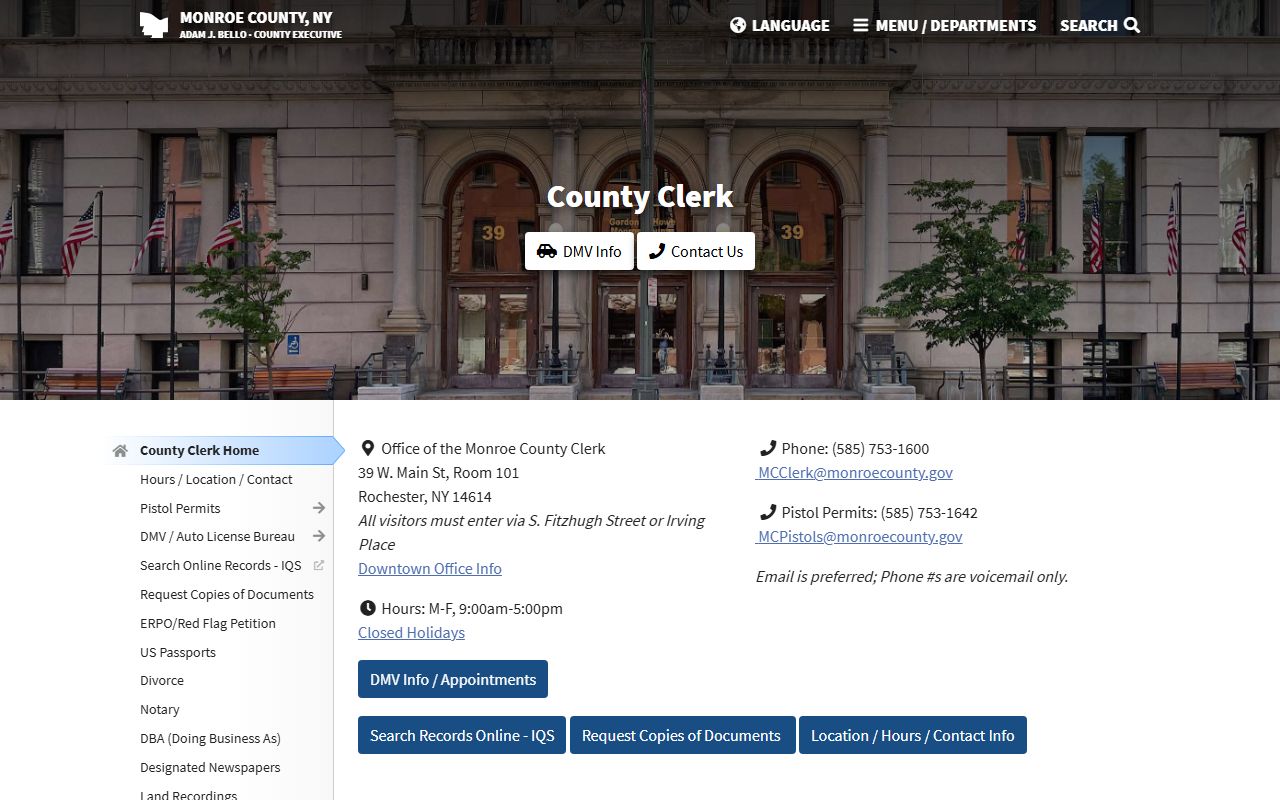 Monroe County Clerk office website showing Monroe County death records resources