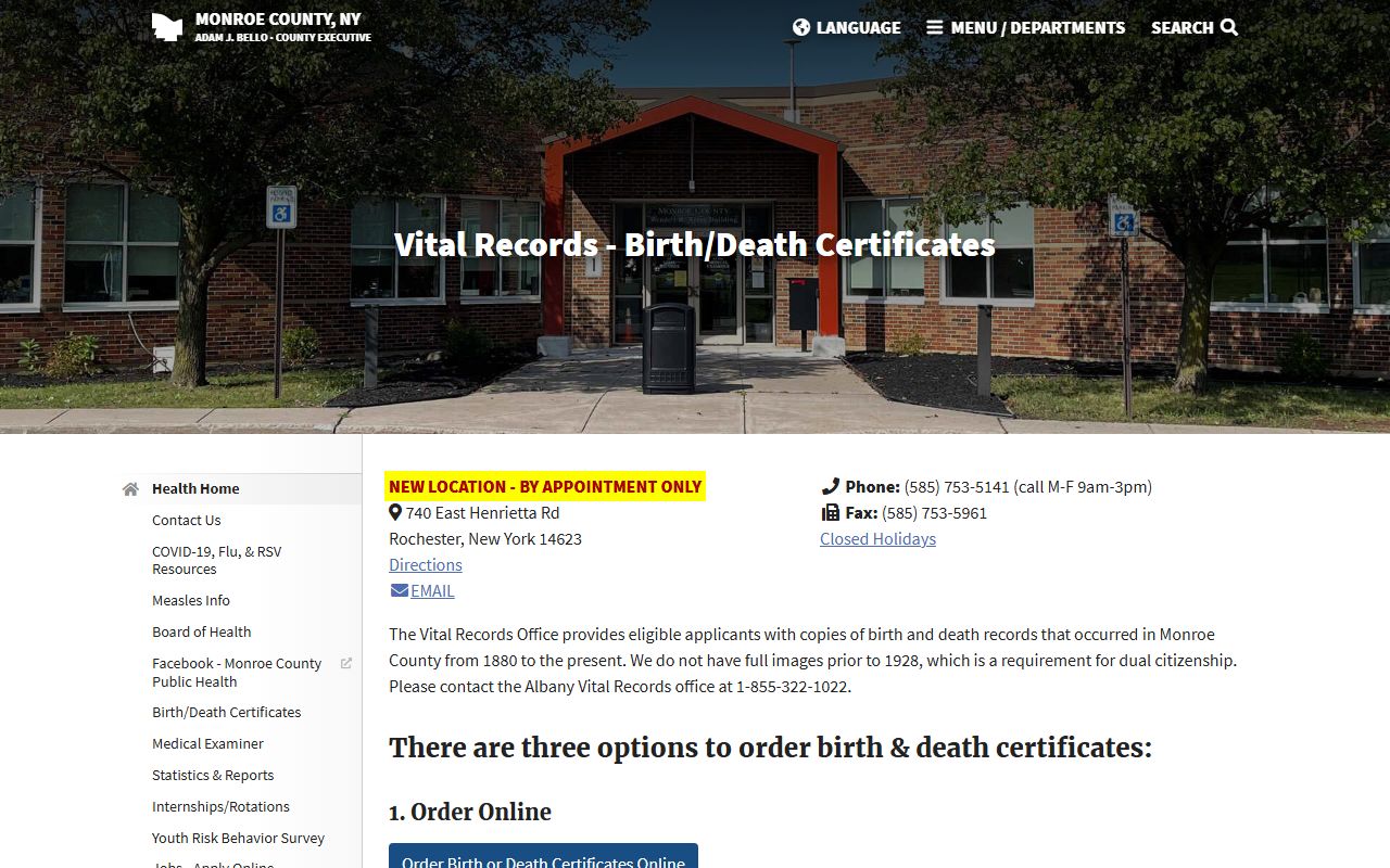 Monroe County vital records information page for death records in Monroe County