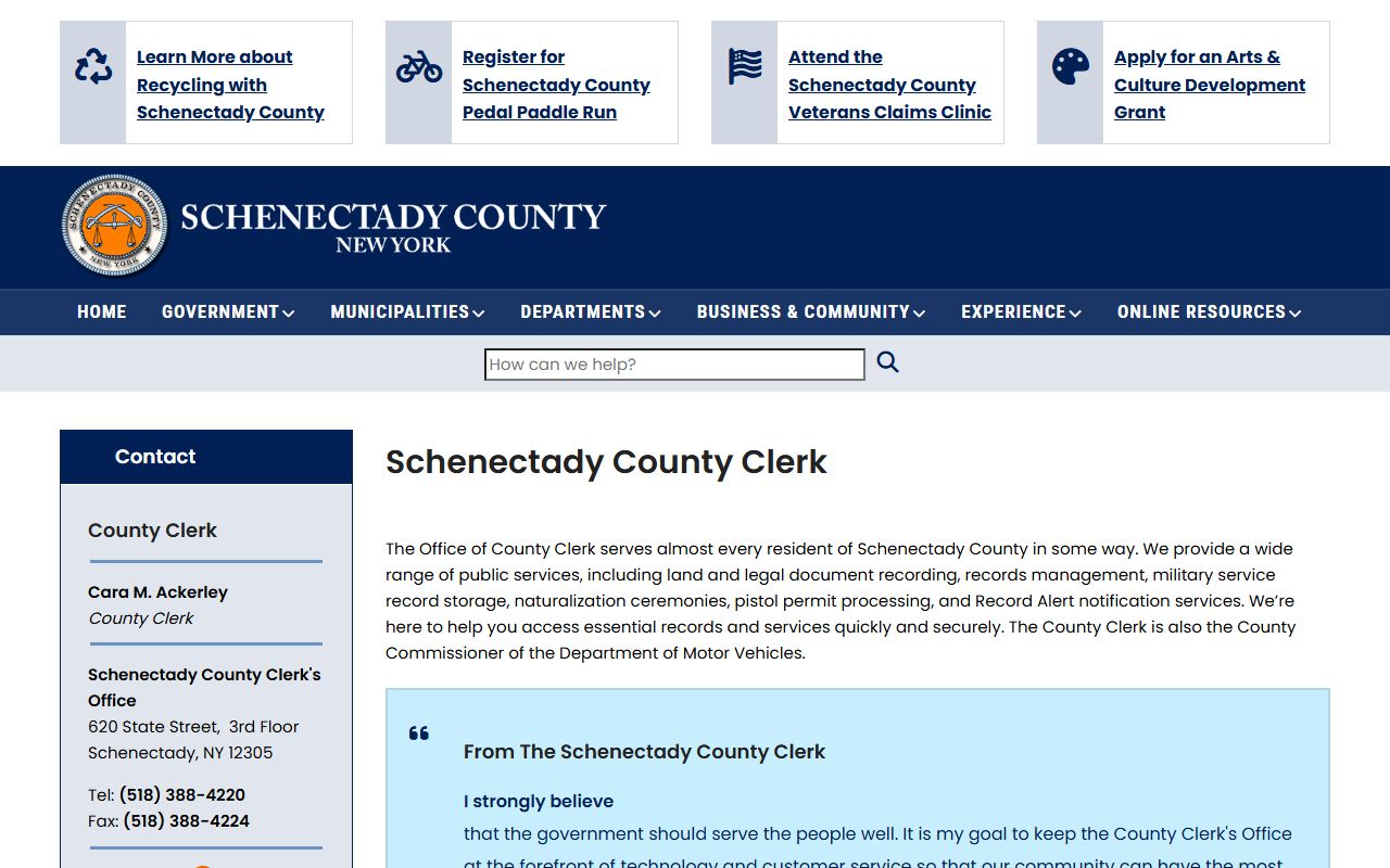 Schenectady County Clerk office page showing death records and vital records information