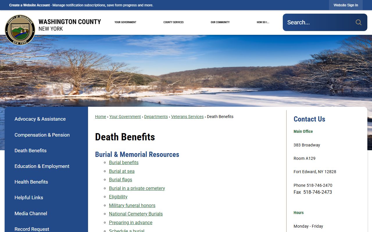 Washington County Clerk website showing Washington County death records and archival resources