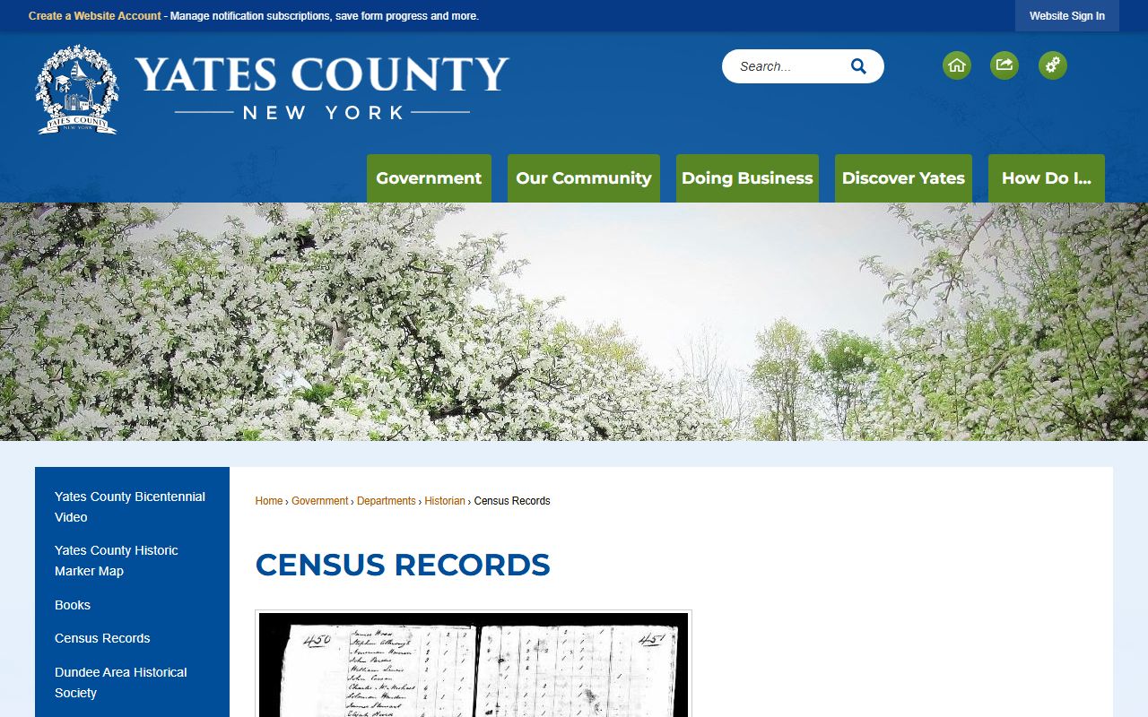 Yates County census records page showing available census data related to death records research in Yates County