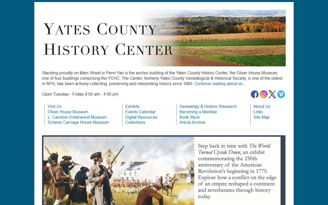 Yates County History Center website showing genealogical resources for Yates County death records research