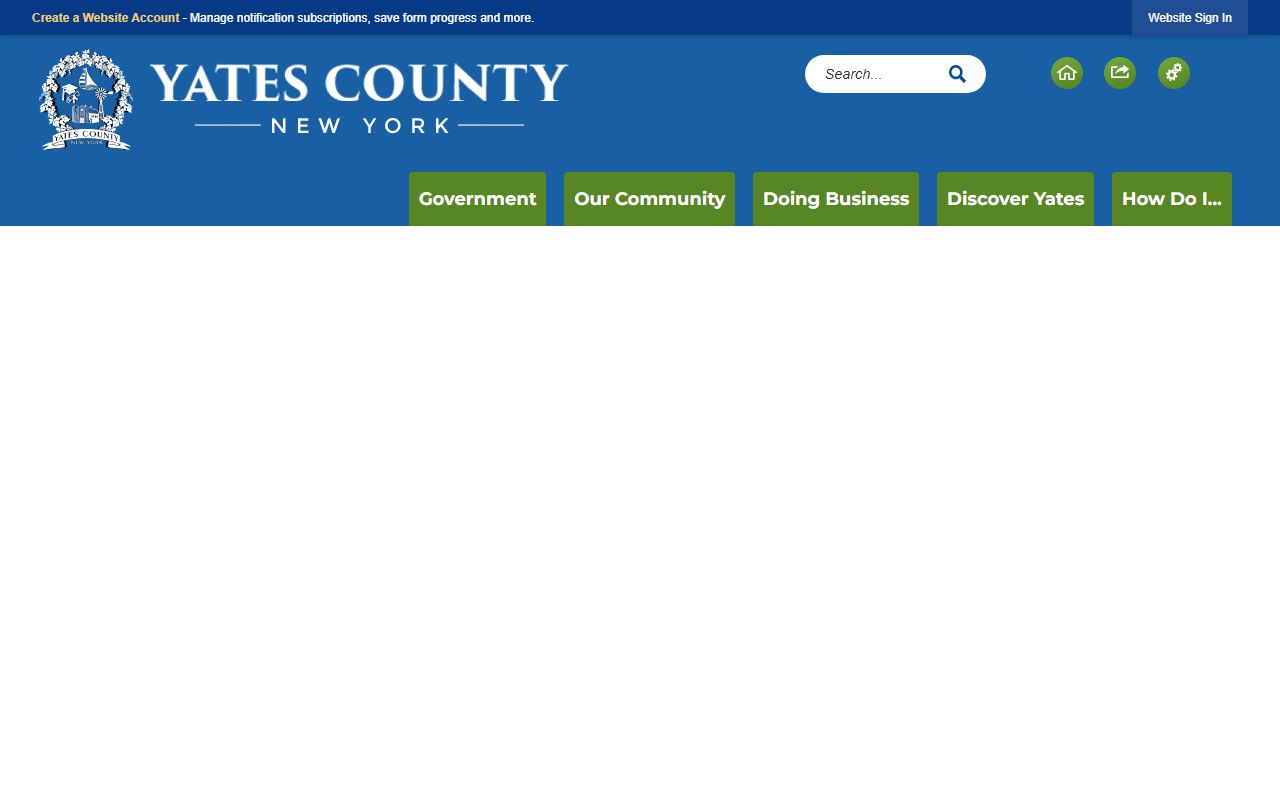 Yates County official website showing county services and death records resources for Yates County