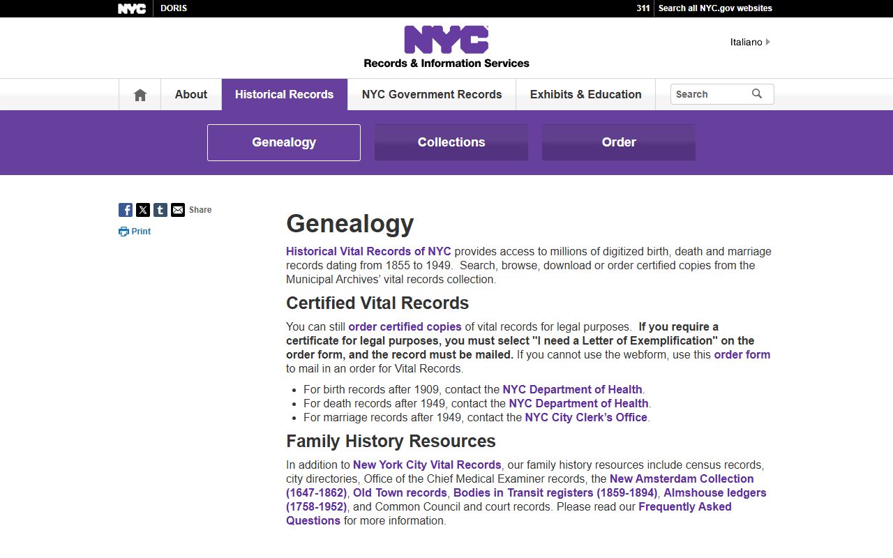 NYC Municipal Archives genealogy records portal