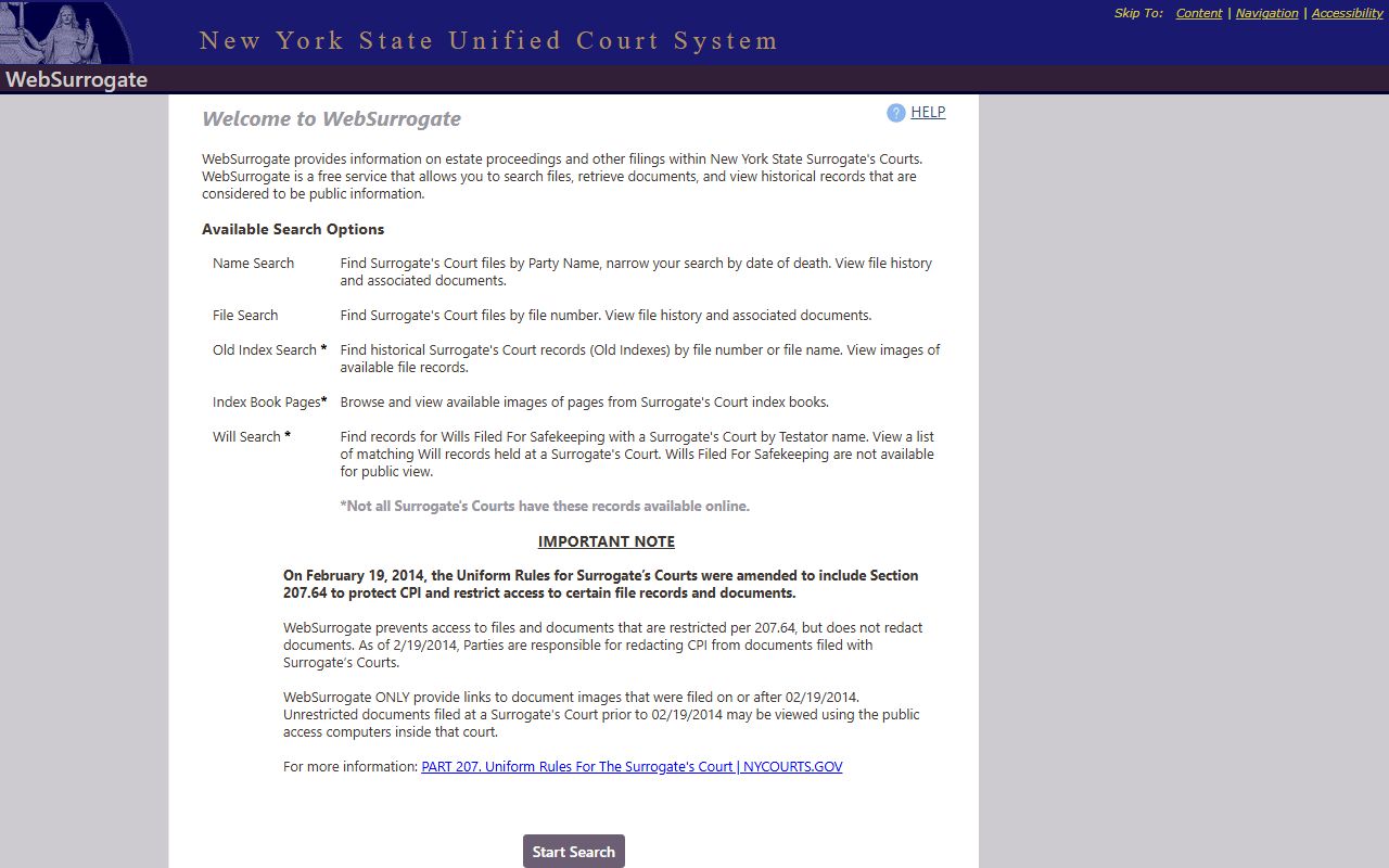 WebSurrogate court records search system for New York death records related cases